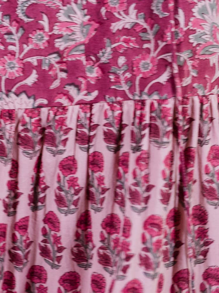 Thais Tiered Sleeveless Plus Size Dress Magenta Vine Floral