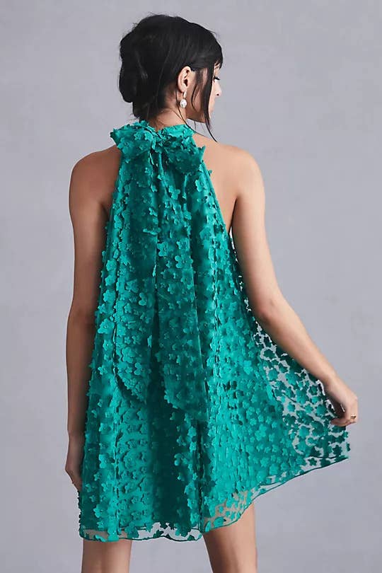 Halter Swing Mini Dress - Seaglass Petal Zhuzh Fashions Halter Swing Mini Dress - Seaglass Petal Zhuzh Fashions
