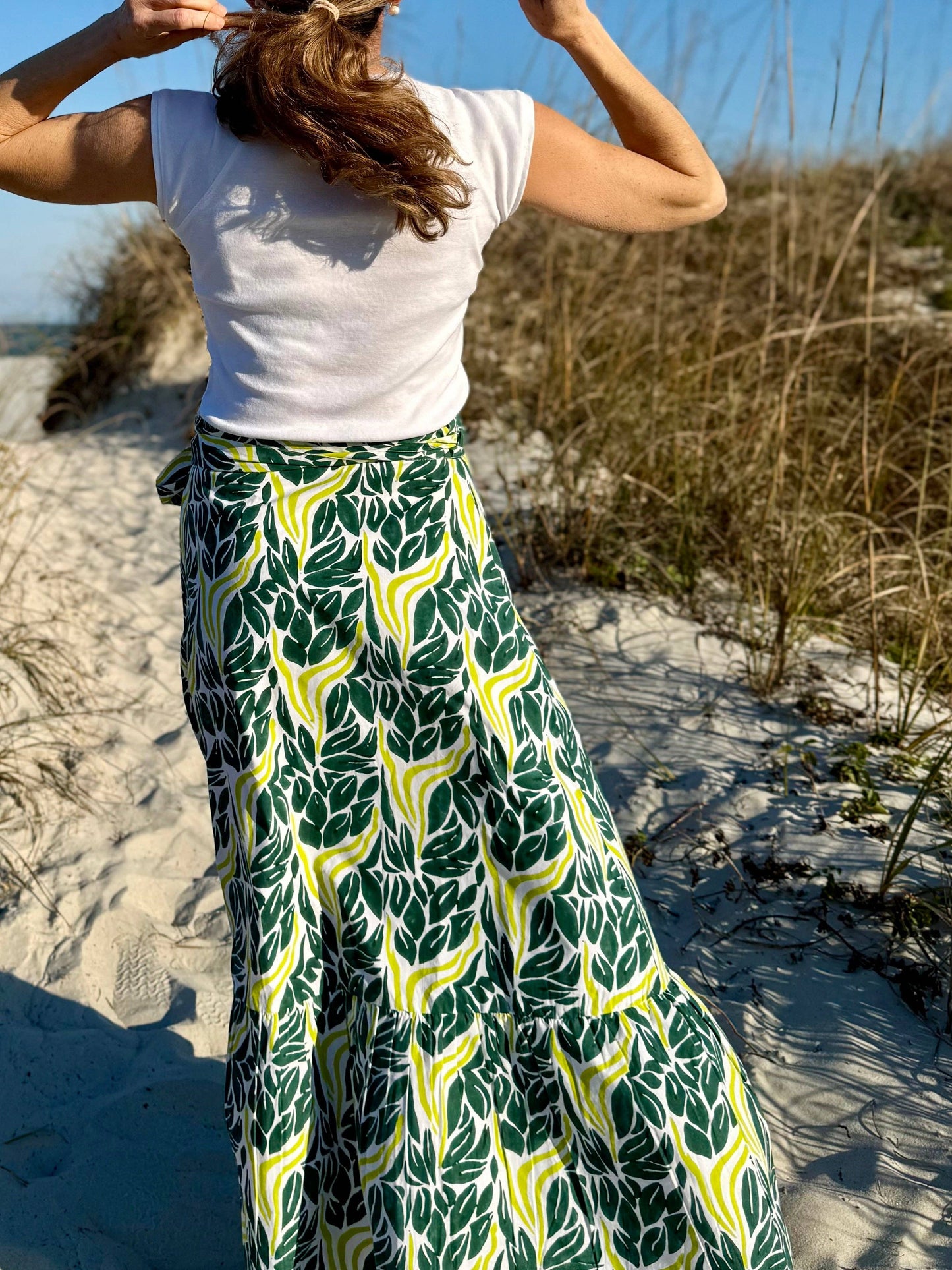 Chartreuse Snake Maxi Ruffle Wrap Skirt