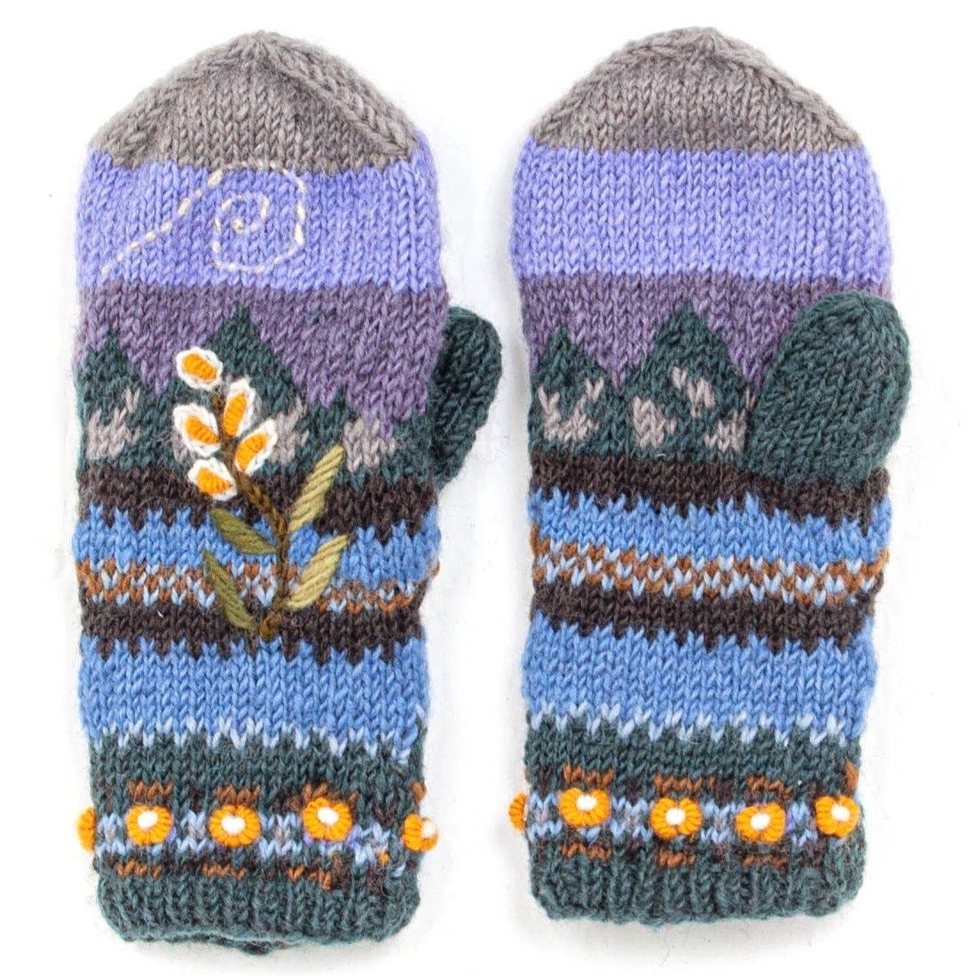 Chloe Wool Mittens – Embroidered Floral Design