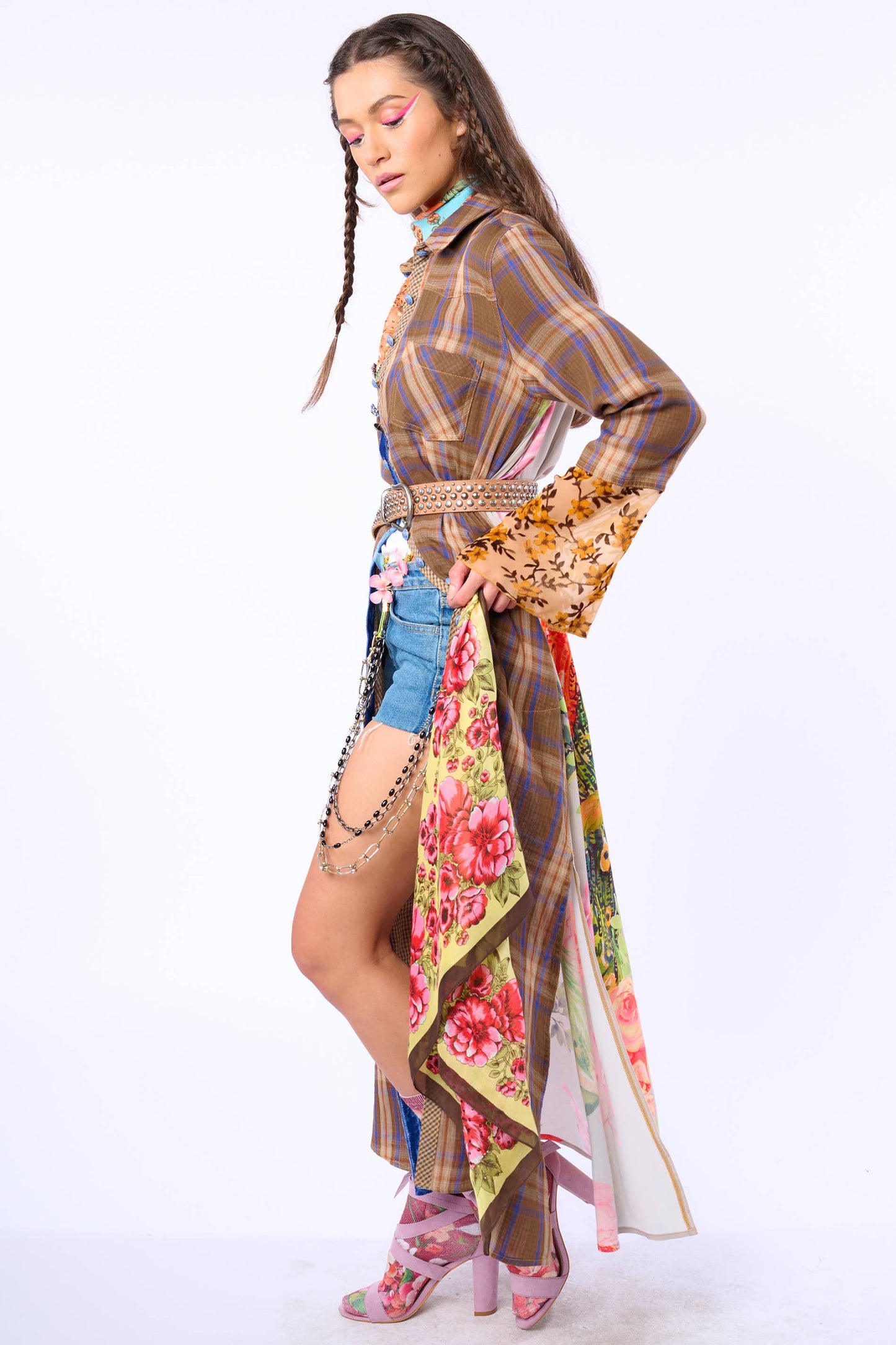 Anna Button Up Shirt Dress | Plaid Maxi | Peacock Print