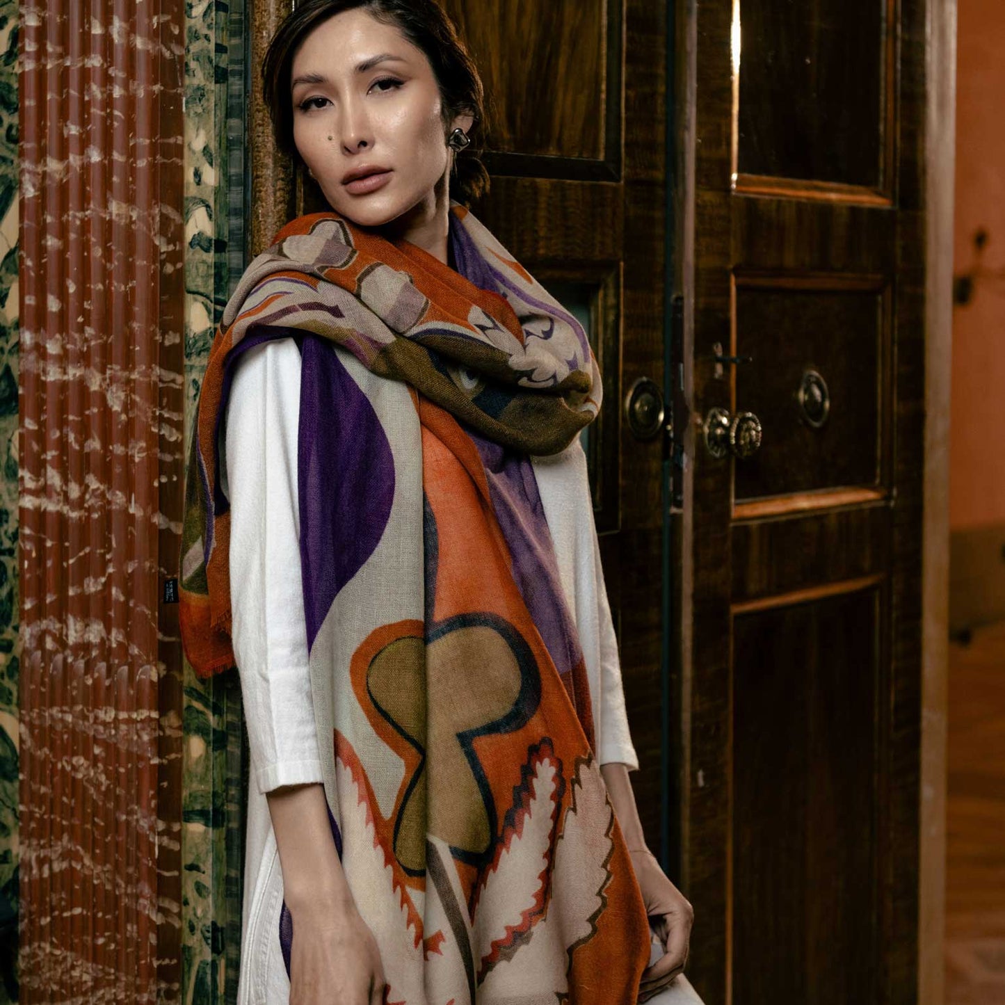 Irene - Wool Scarf - Rust and Purple