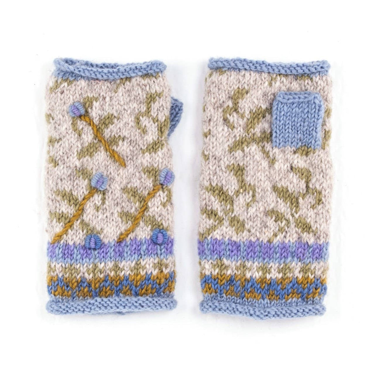 Verbier Wool Handwarmers with Floral Embroidery