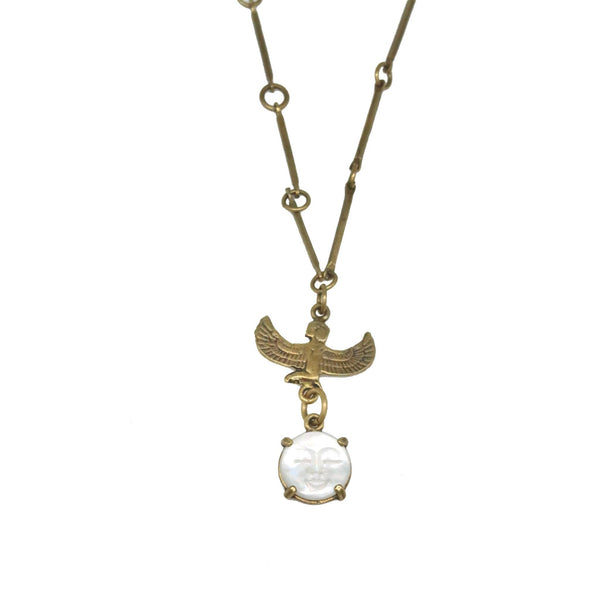 Goddess Isis Necklace With Hand-carved Moon
