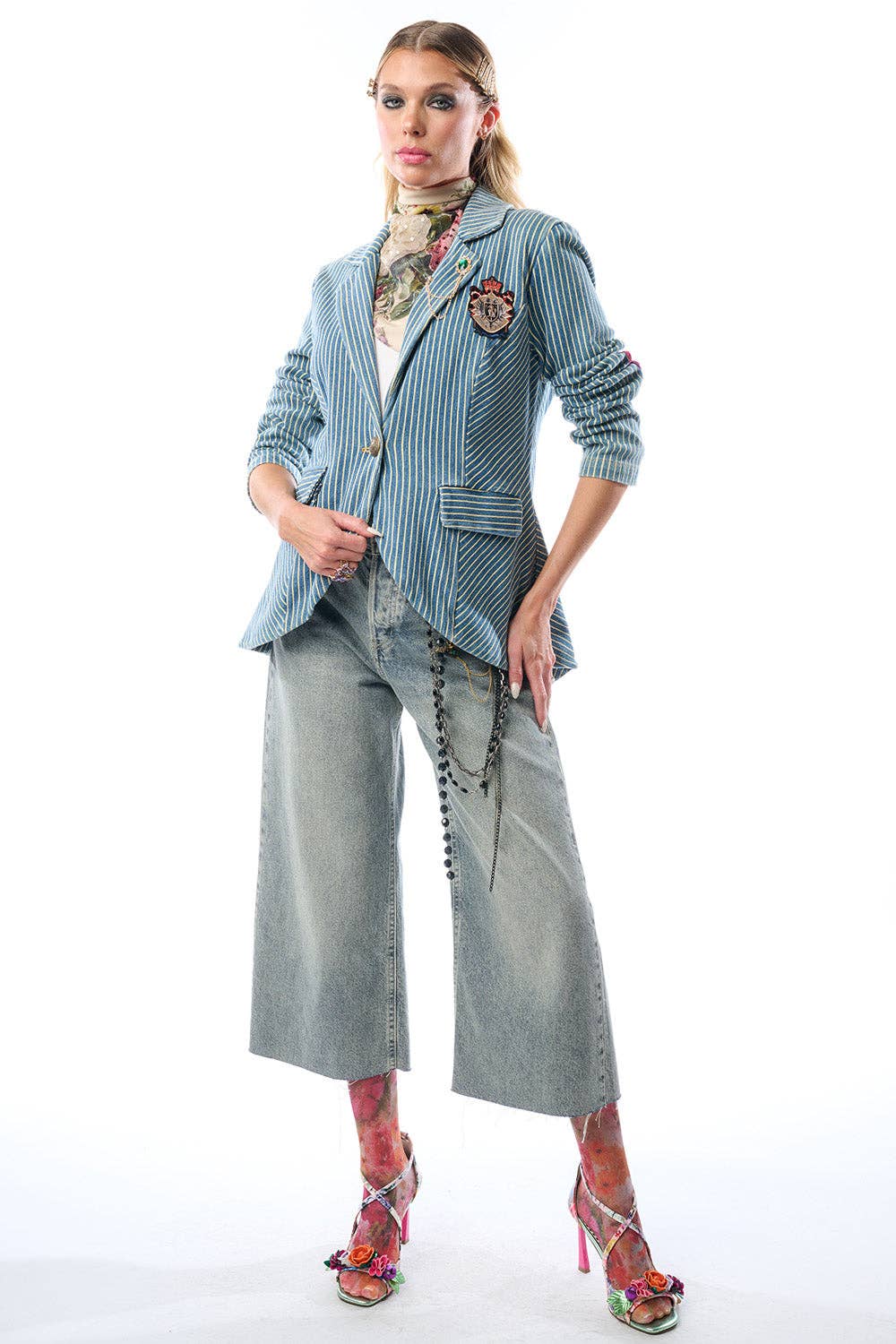 Adela Stripe Denim Blazer