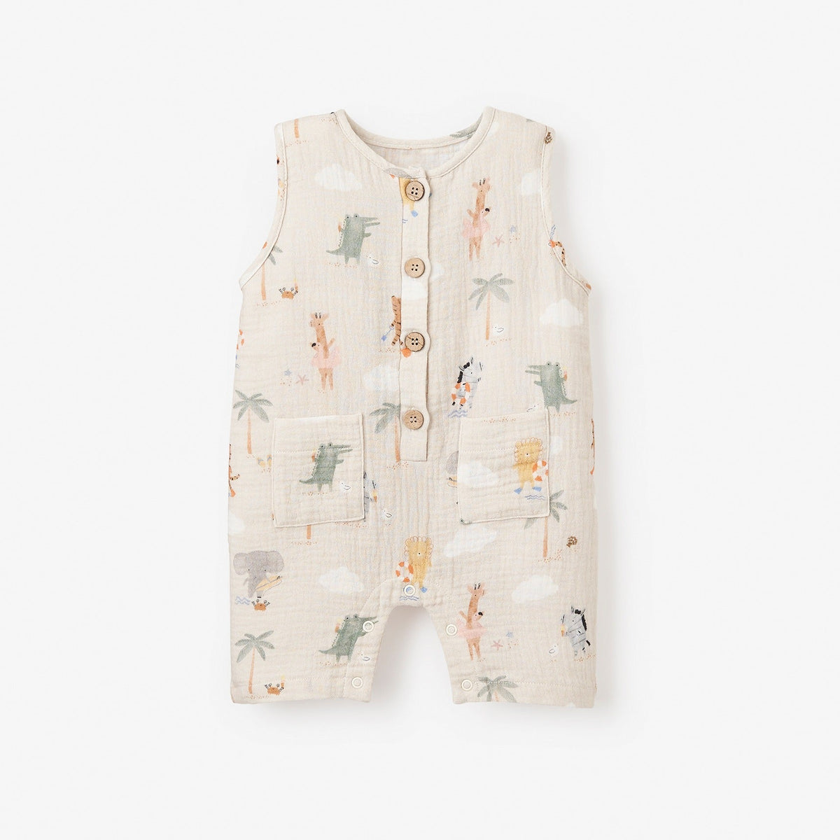 Elegant Baby Seaside Safari Organic Muslin Shortall in Wheat