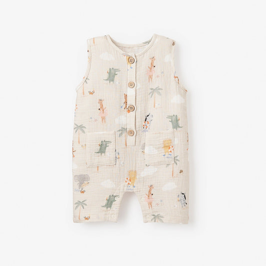 Elegant Baby Seaside Safari Organic Muslin Shortall in Wheat