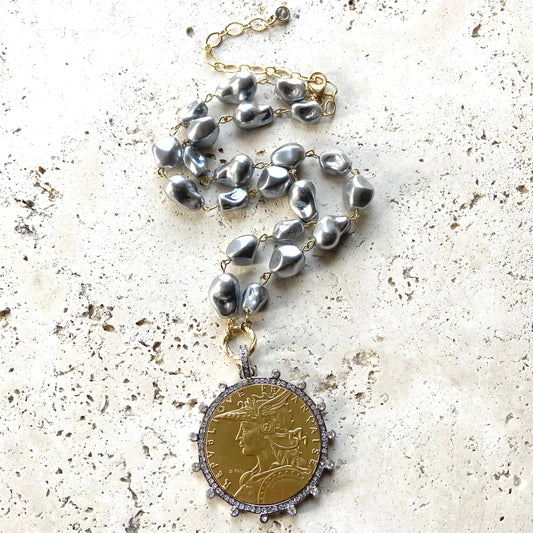 French coin necklace vintage style boutique jewelry salon 