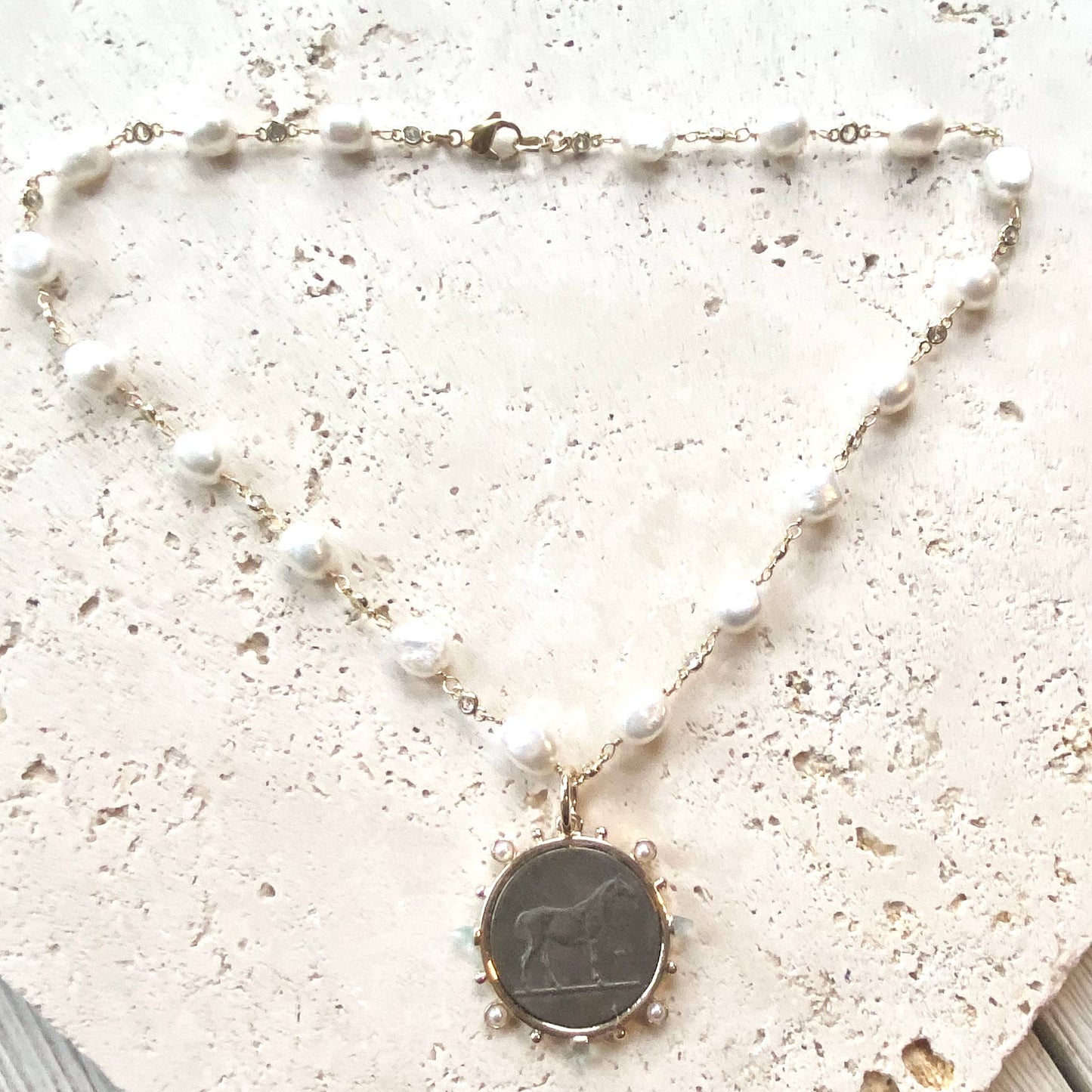Horse jewelry French coin medallion equestrian necklace