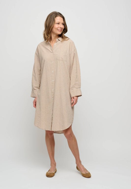 Haven shirtdress gingham - white / camel