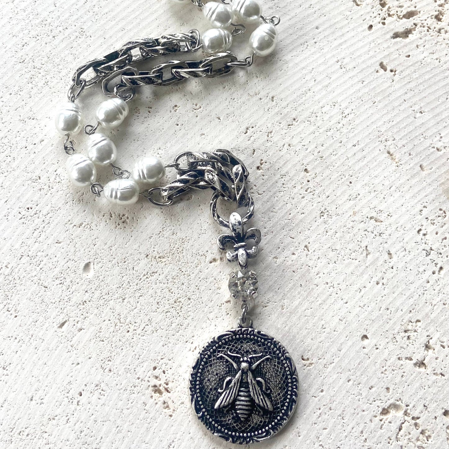 French bee coin necklace modern vintage jewelry boutique 