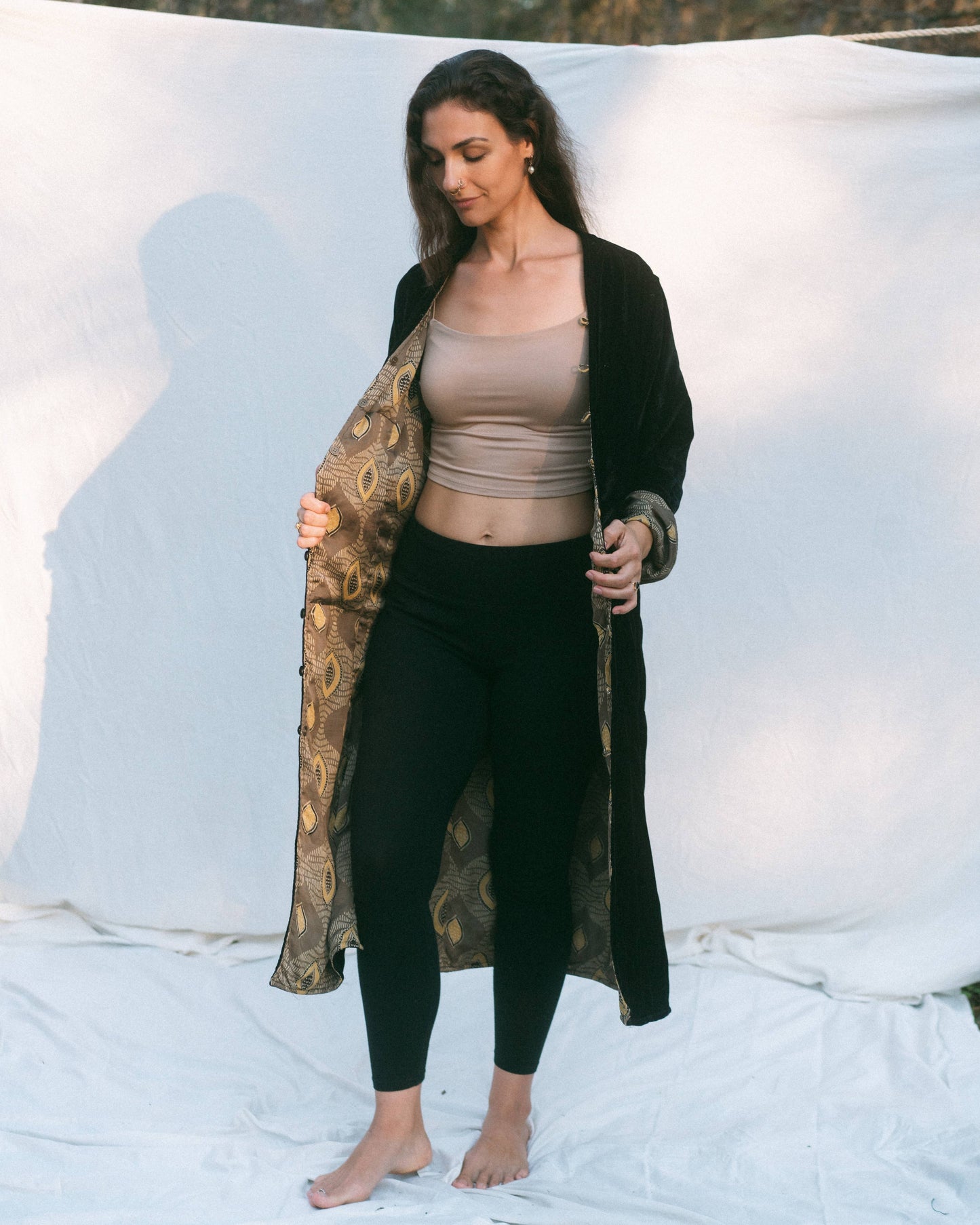 Silk and Velvet Reversible Coat ~ Gold