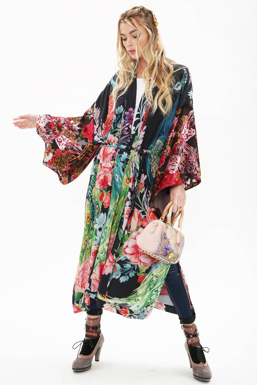 Sweet Fantasy Kimono | Peacock Floral Print | Women's Kimono