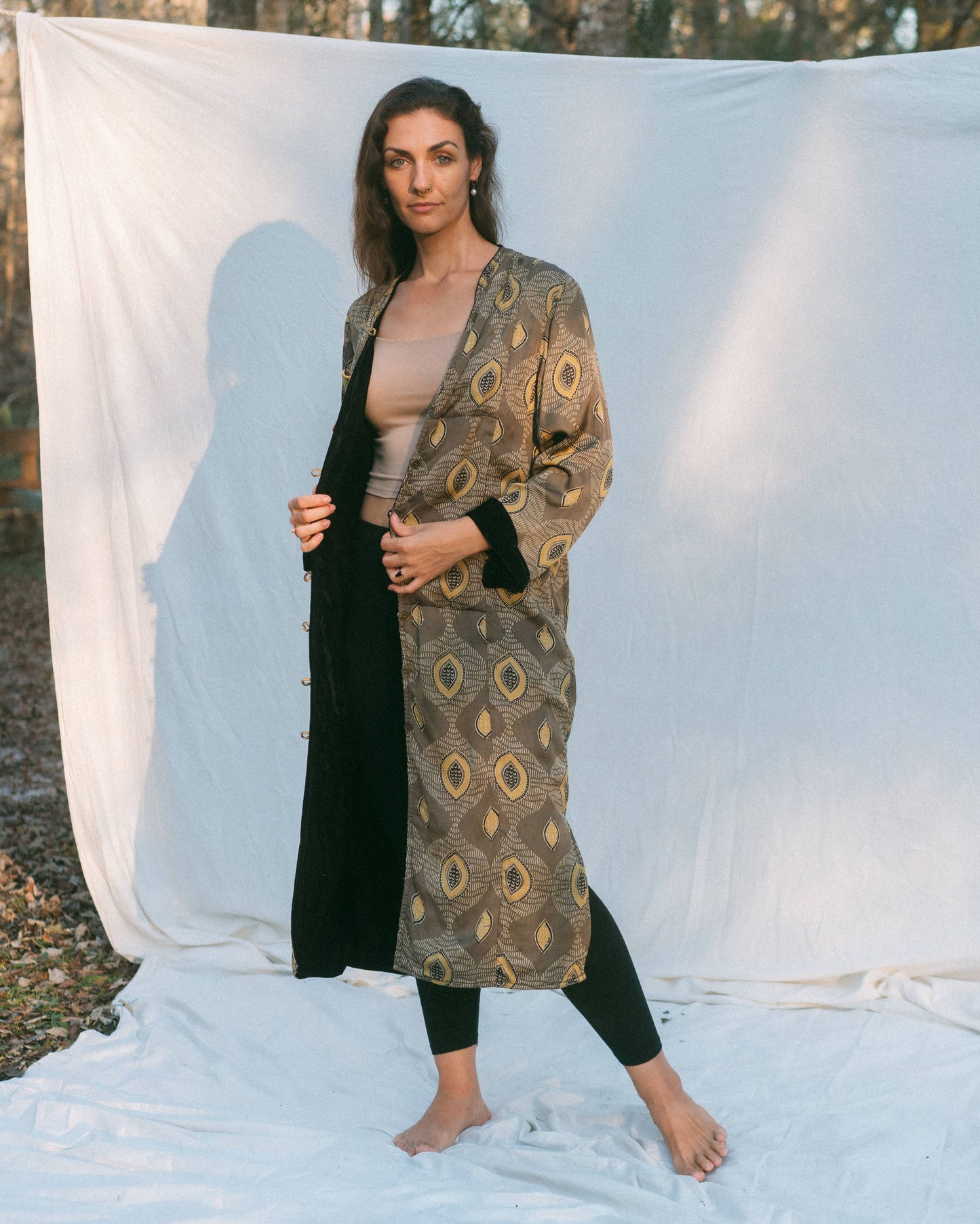 Silk and Velvet Reversible Coat ~ Gold