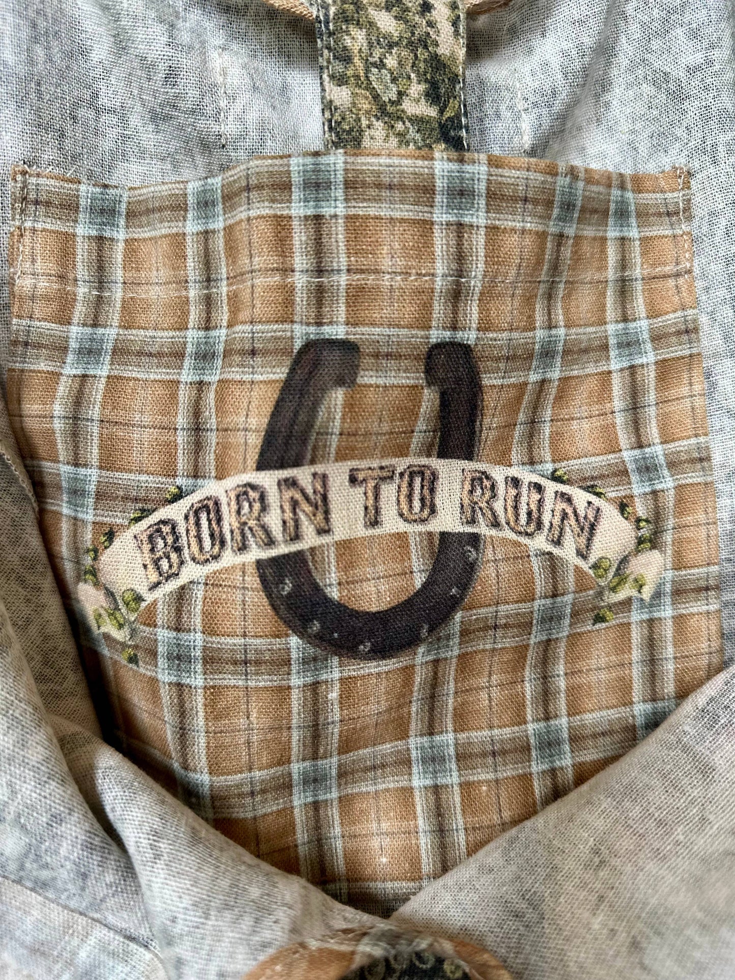Born To Run Boho Linen Tote Bag w/ Wild Horse & Floral Print