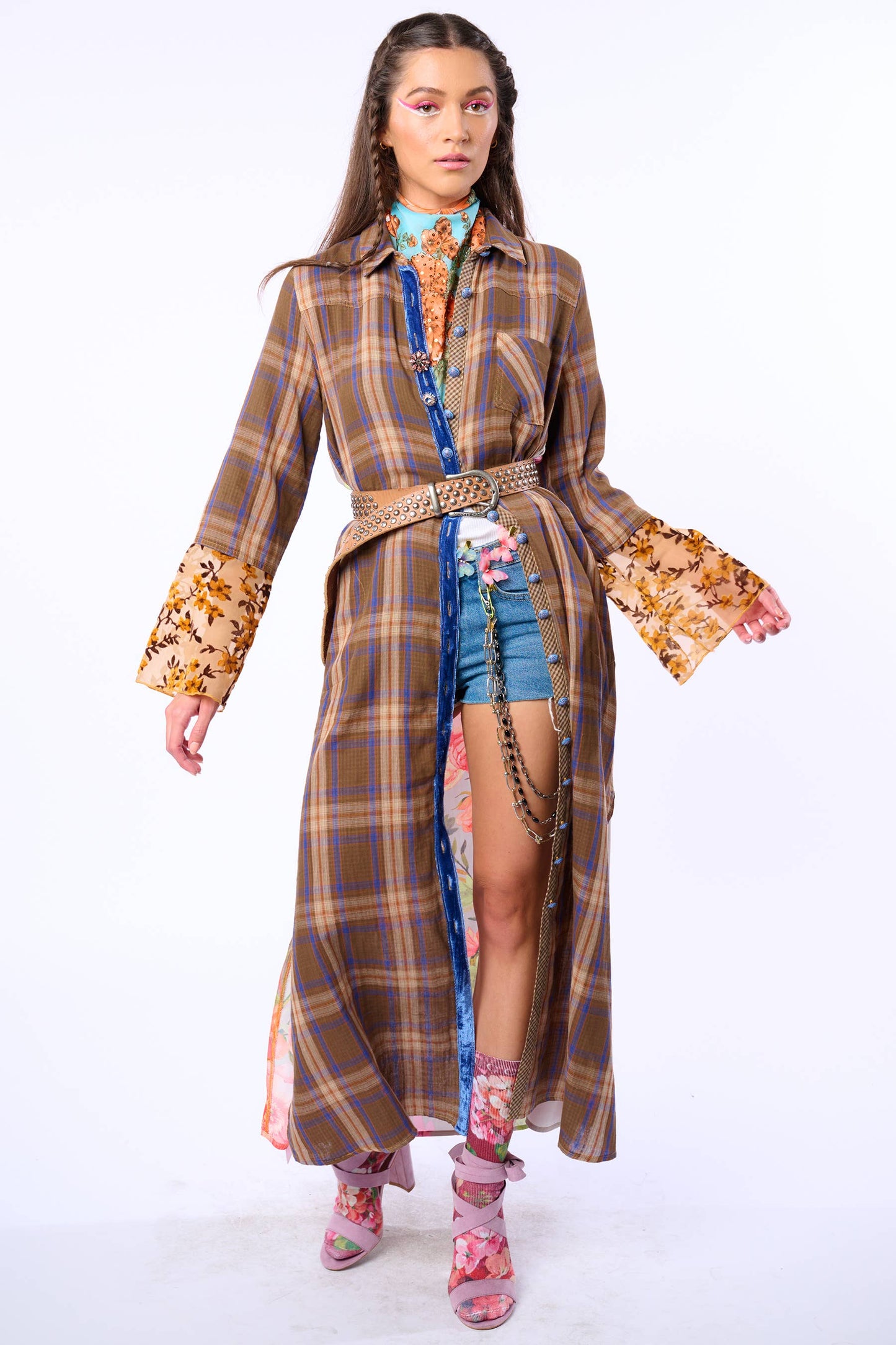 Anna Button Up Shirt Dress | Plaid Maxi | Peacock Print