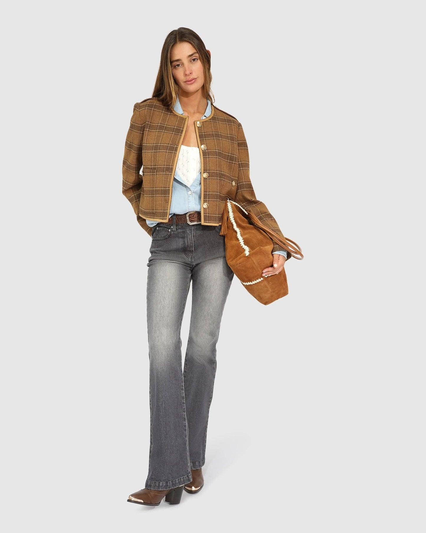 Dynasty Boxy Paisley Jacket - Caramel/Black Check