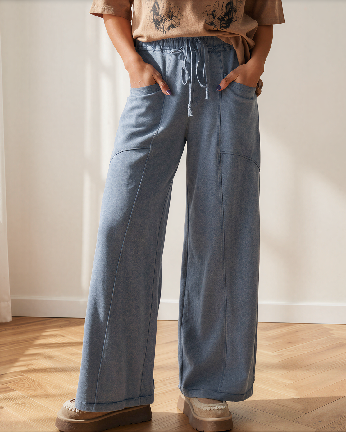 Billie Mineral Wash Wide Leg Pants | High Waist Drawstring P