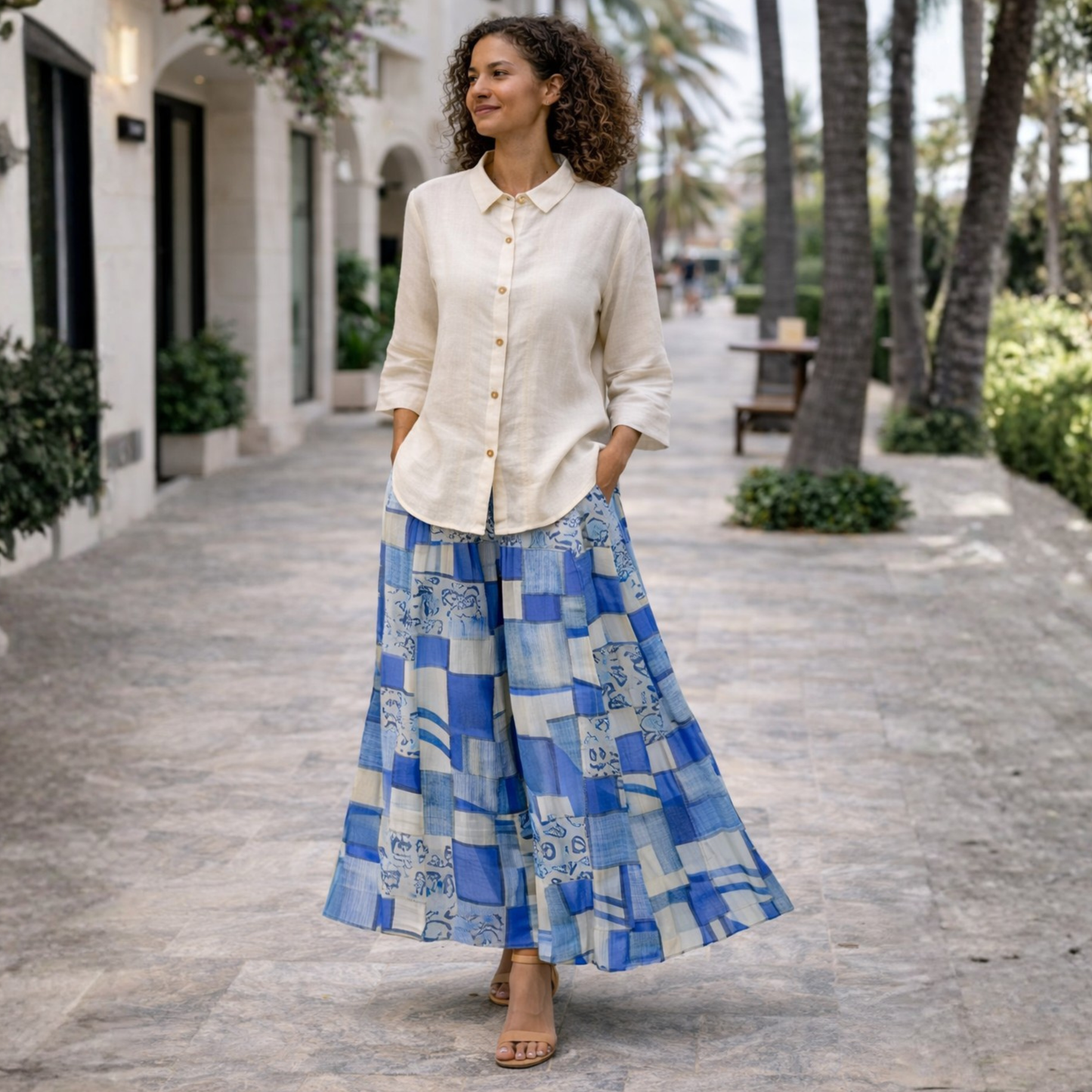 Rachel Linen Palazzo Pants – Flat Front – Artist Prints
