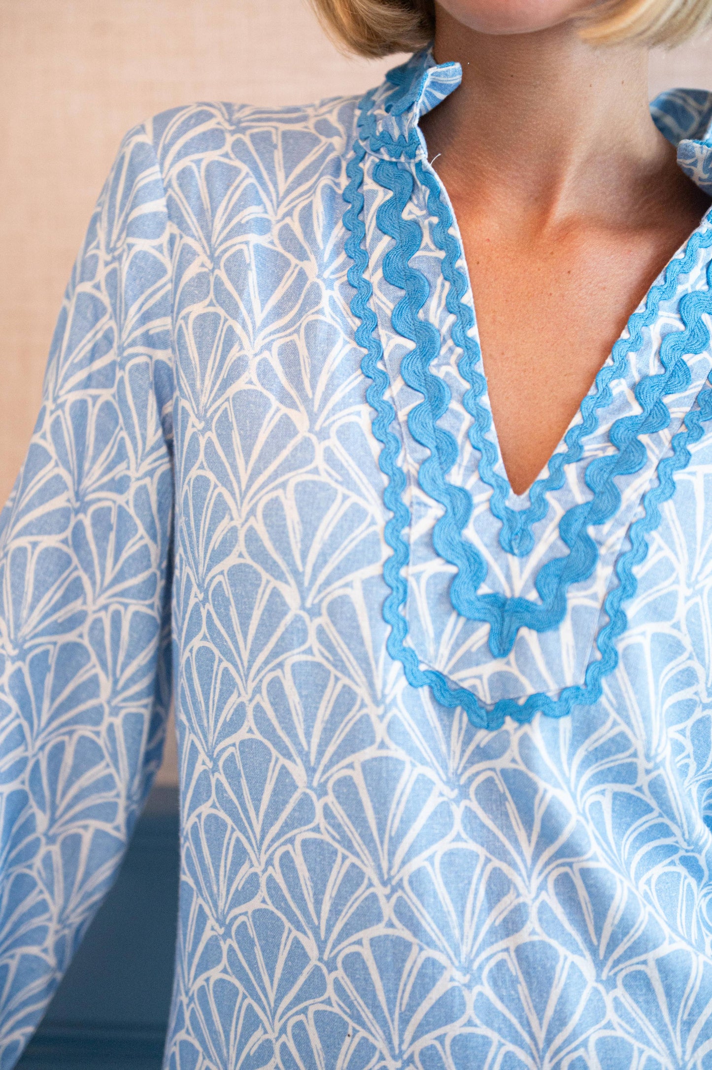 Seashell Print Caftan with Ric-Rac