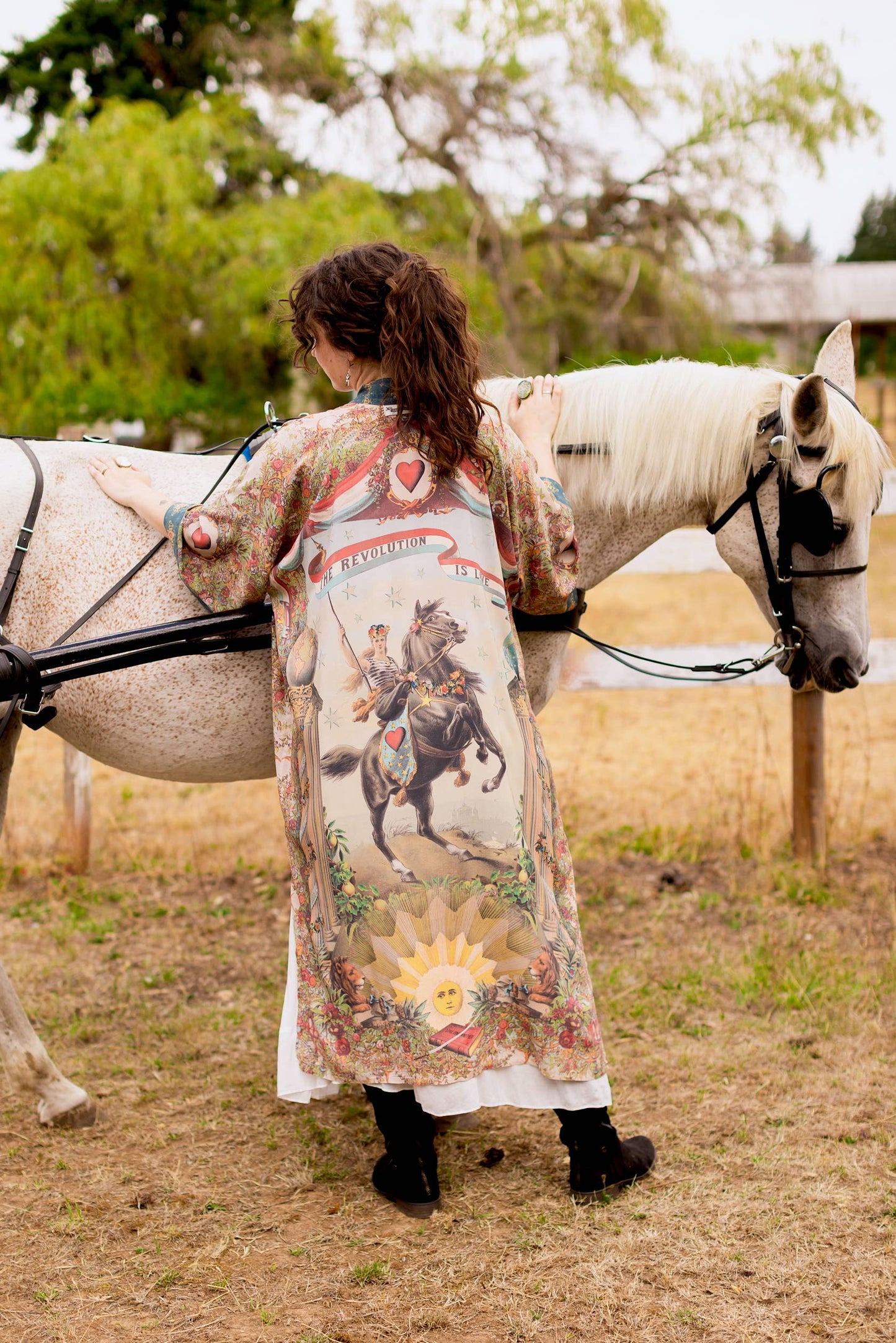 Love Revolution Opera Duster Kimono Robe w/ horse & florals