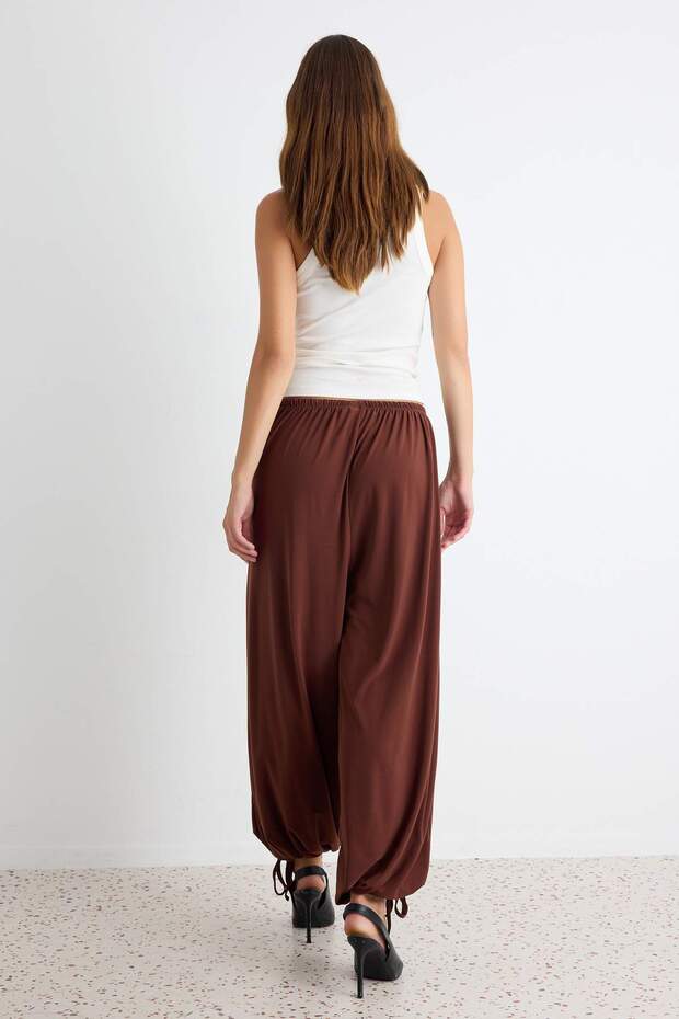 Brown Modal Tie-Waist Harem Pants