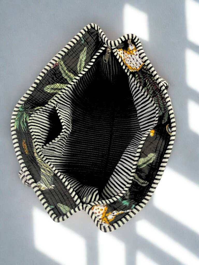 Block Print Quilted Tote Bag ~ Black Jungle
