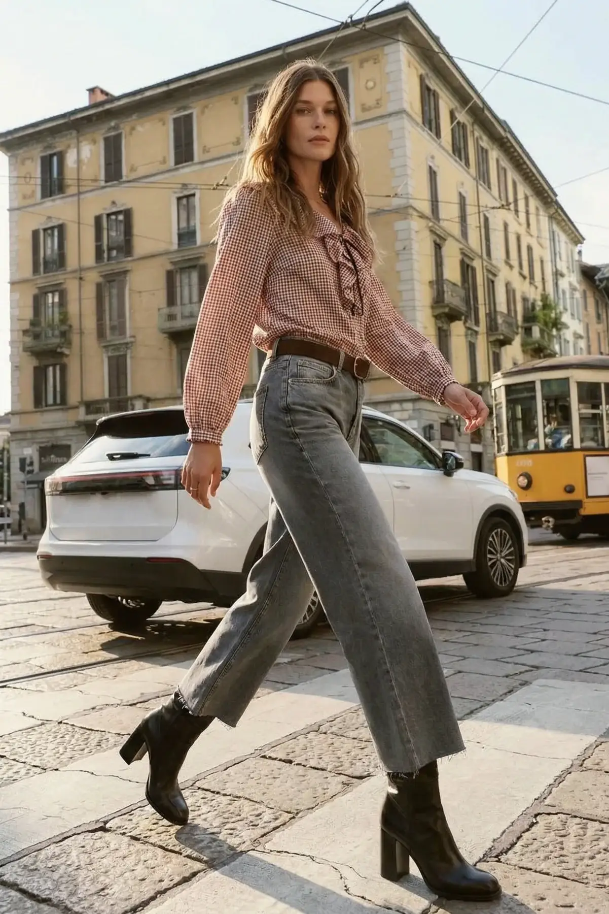 Aberdeen High Rise Wide Leg Crop Grey Worn