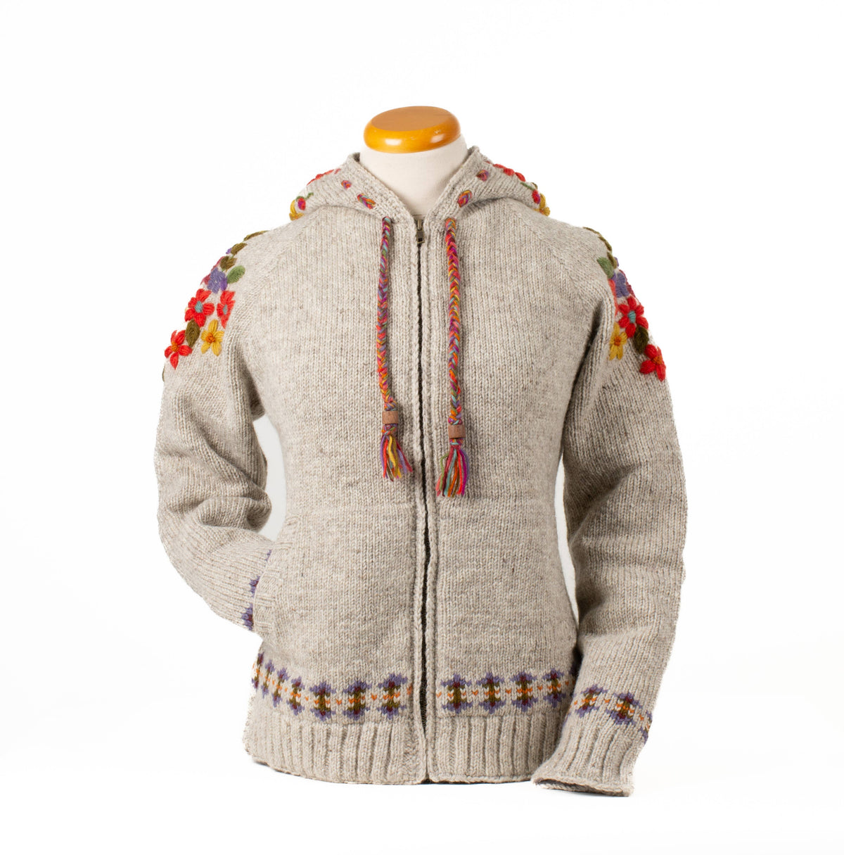 Wildflower Wool Zip Hoodie Sweater – Embroidered Knit Jacket