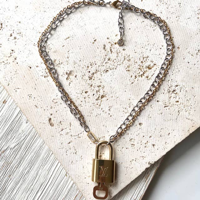Louis Vuitton - lock necklace repurposed upcycled LV