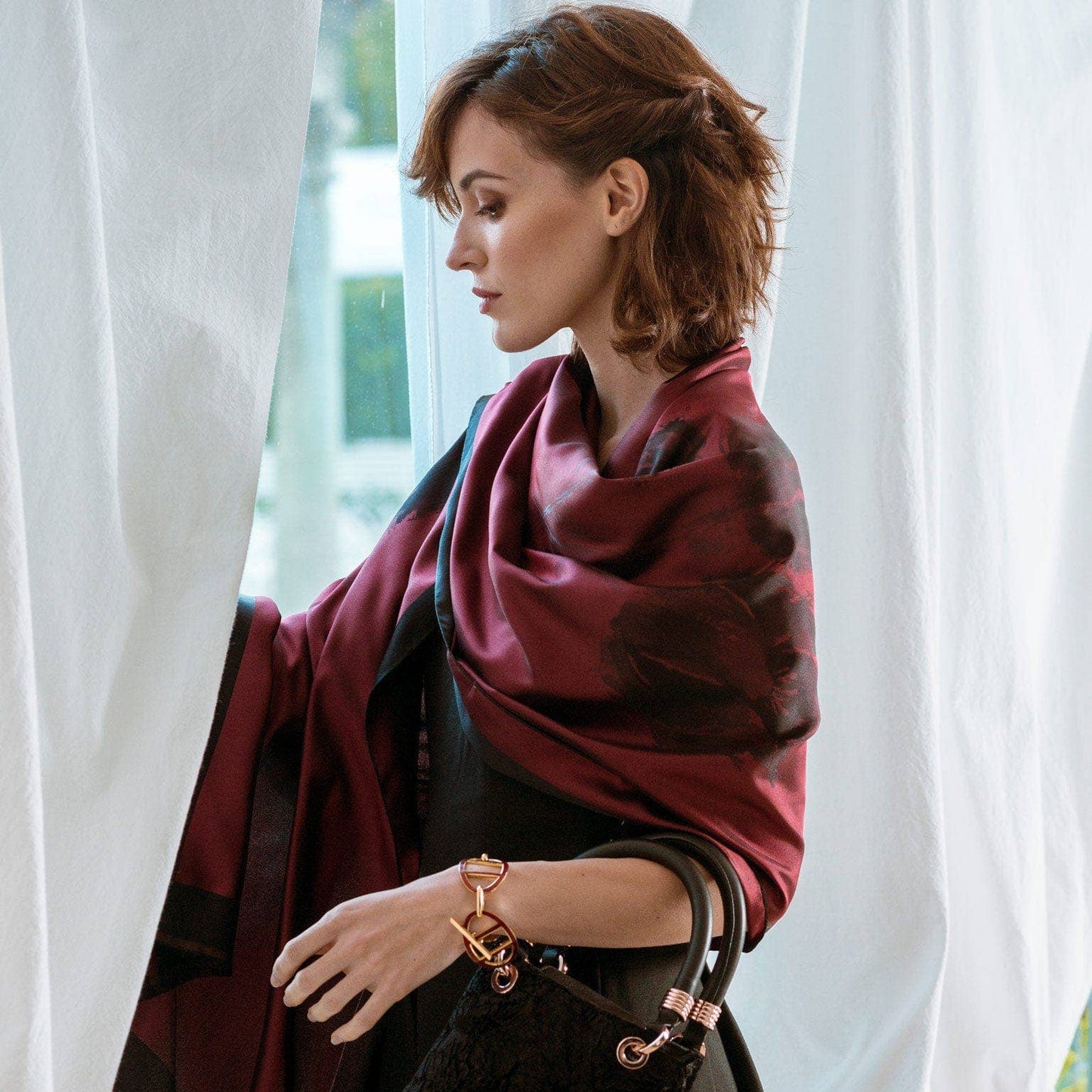 Fortuna - Silk Scarf/Shawl - Ruby Red