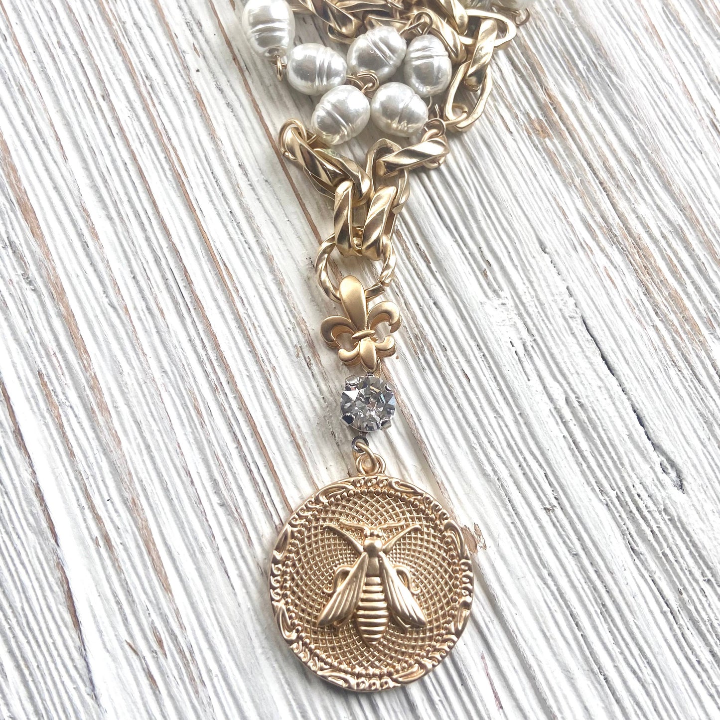 French bee coin necklace modern vintage jewelry boutique 