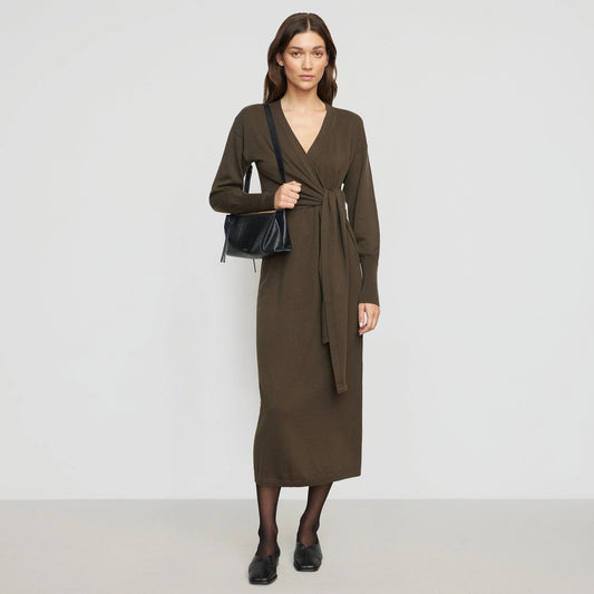 Linden Front-Wrap Sweater Dress | Olive