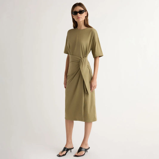 Noa Organic Cotton T-Shirt Wrap Dress in Khaki Green