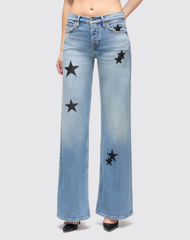 RE/DONE Comfort Stretch Mid Rise Wide Leg — Opal Indigo Star