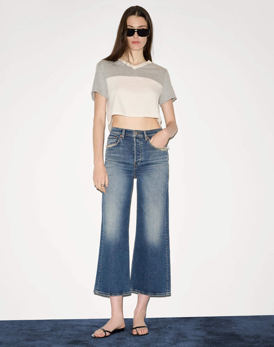 RE/DONE Sonoma Indigo high rise wide leg cropped jeans, front