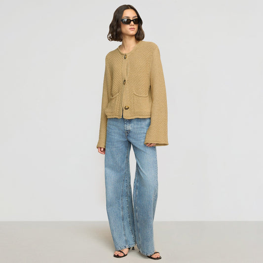 Yoojin Textured Knit Cardigan in Honey Oat